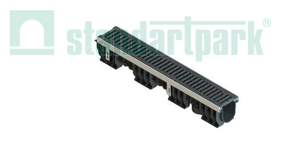 Лоток водоотводный PolyMax Drive DN100 h170 пластик. с решетк. щелевой чугунной ВЧ кл.D (комплект)