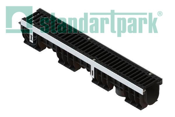 Лоток водоотводный PolyMax Drive DN100 h170 пластик. с решетк. щелевой чугунной ВЧ кл.С (комплект)