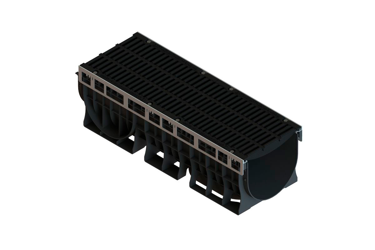 Лоток пластиковый PolyMax Drive DN300 H310 с щелевой чугунной решеткой D400 (к-т)