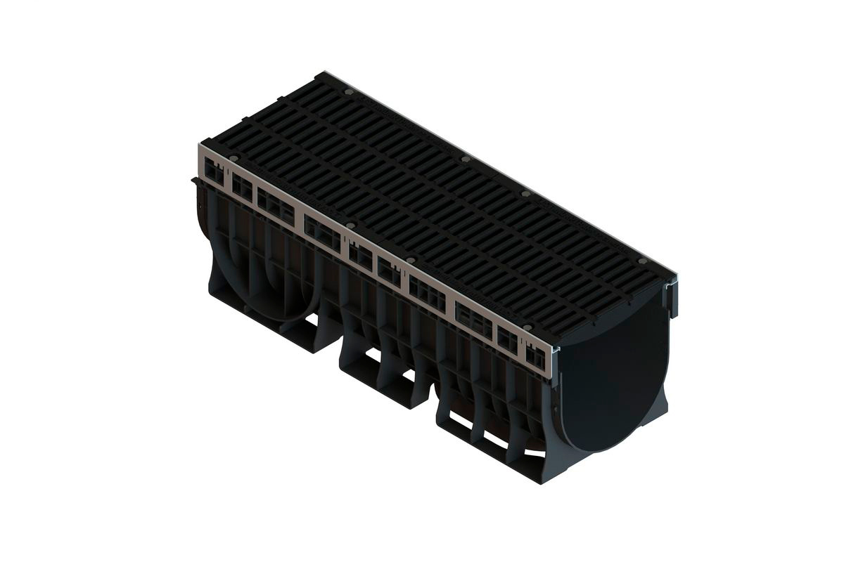 Лоток пластиковый PolyMax Drive DN300 H360 с щелевой чугунной решеткой D400 (к-т)
