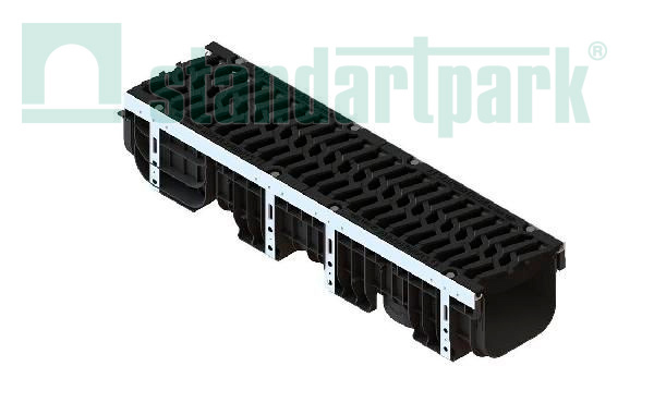Лоток водоотводный пластик. PolyMax Drive DN200 h217 с решетк. чугунной «шина» ВЧ кл. Е600 (к-т)