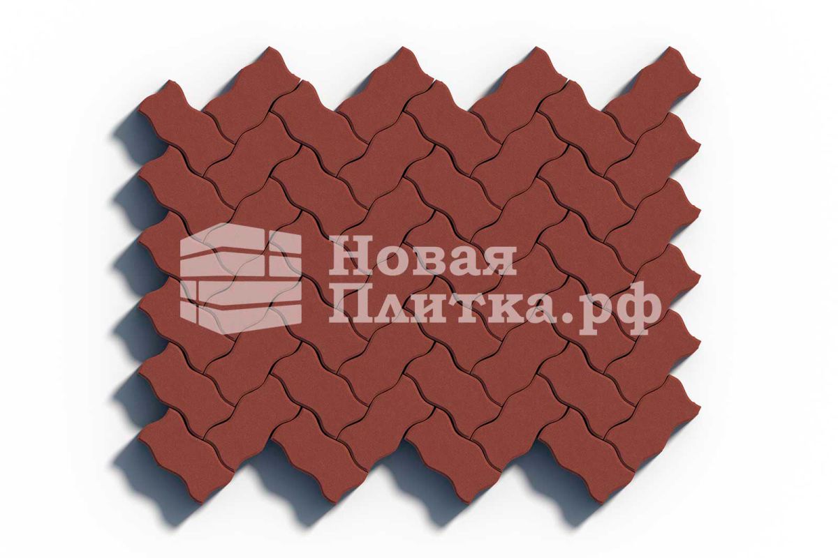Тротуарная плитка Волна, 236х126х80 мм, стандарт Красный