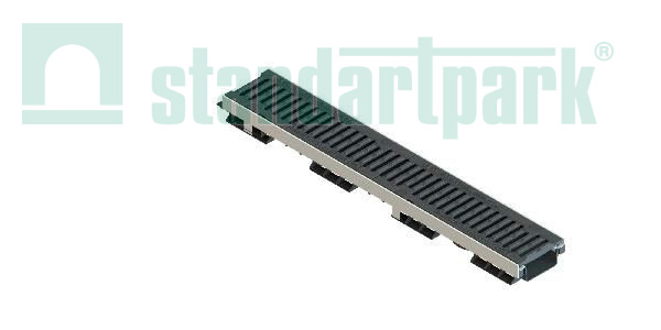 Лоток водоотводный PolyMax Drive DN100 h76 пластик. с решетк. щелевой чугунной ВЧ кл. D (комплект)