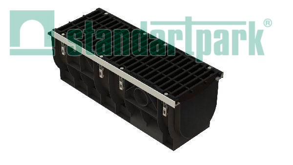 Лоток водоотводный PolyMax DN300 пластик. c решеткой щелевой чугунной дорожной ВЧД кл.E (к-т)