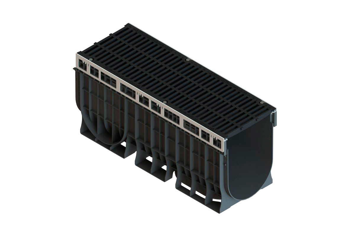 Лоток пластиковый PolyMax Drive DN300 H460 с щелевой чугунной решеткой C250 (к-т)