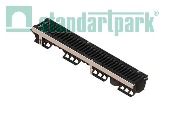 Лоток водоотводный PolyMax Drive DN100 h136 пластик. с решетк. щелевой чугунной ВЧ кл.С (комплект)