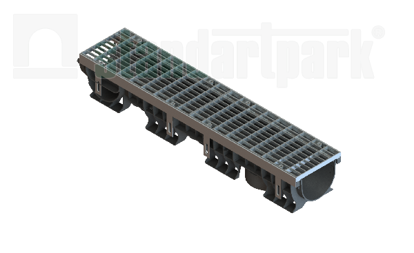 Лоток водоотводный пластиковый PolyMax Drive DN150 h150 с решеткой ячеистой ОС кл.А15 (к-т)