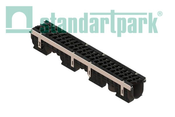 Лоток водоотводный PolyMax Drive DN100 h170 пластик. с решетк. щелевой чугунной ВЧ кл. Е (комплект)