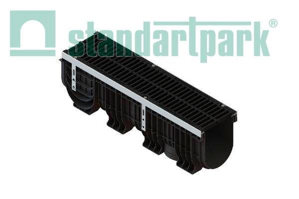 Лоток водоотводный пластик. PolyMax Drive DN200 h317 с решетк. щелевой чугунной ВЧ кл.С250 (к-т)