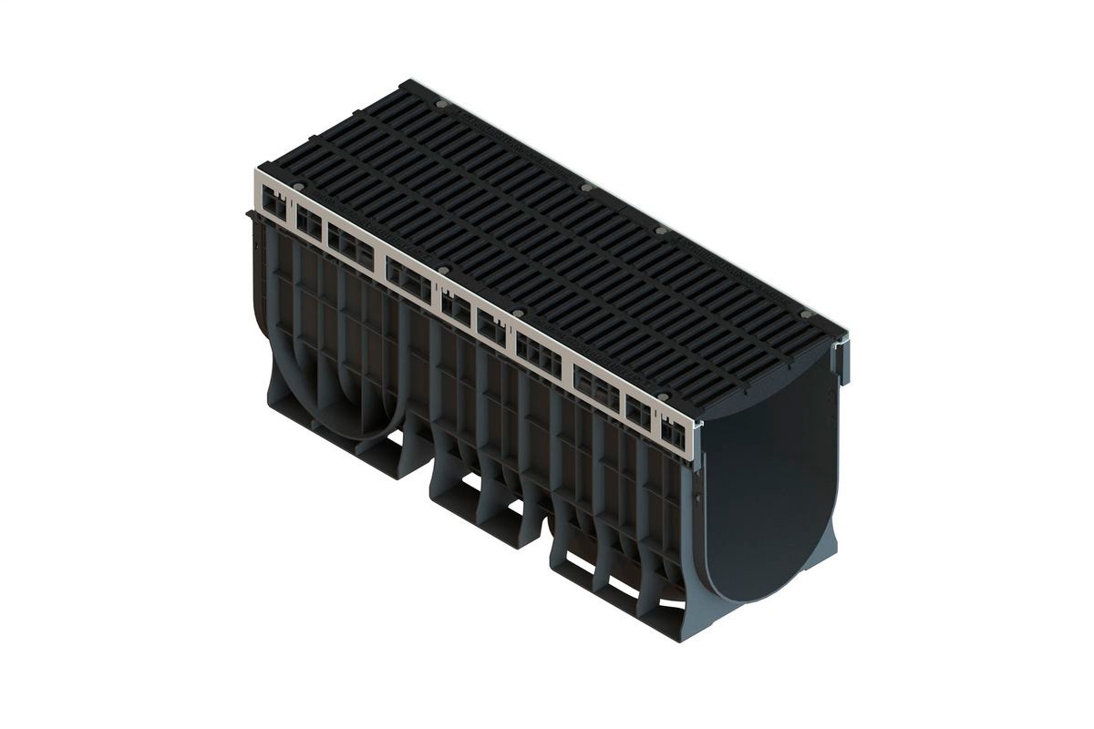 Лоток пластиковый PolyMax Drive DN300 H460 с щелевой чугунной решеткой D400 (к-т)