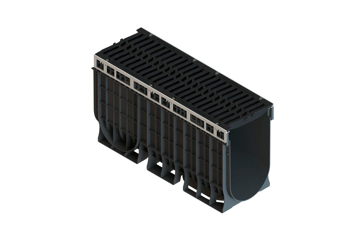 Лоток пластиковый PolyMax Drive DN300 H560 с чугунной решеткой шина E600 (к-т)
