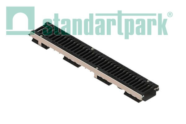 Лоток водоотводный PolyMax Drive DN100 h76 пластик. с решетк. щелевой чугунной ВЧ кл.С (комплект)