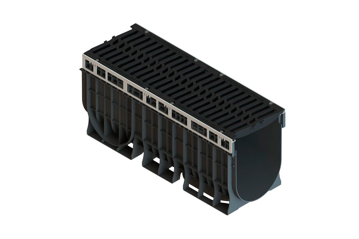 Лоток пластиковый PolyMax Drive DN300 H460 с чугунной решеткой шина E600 (к-т)