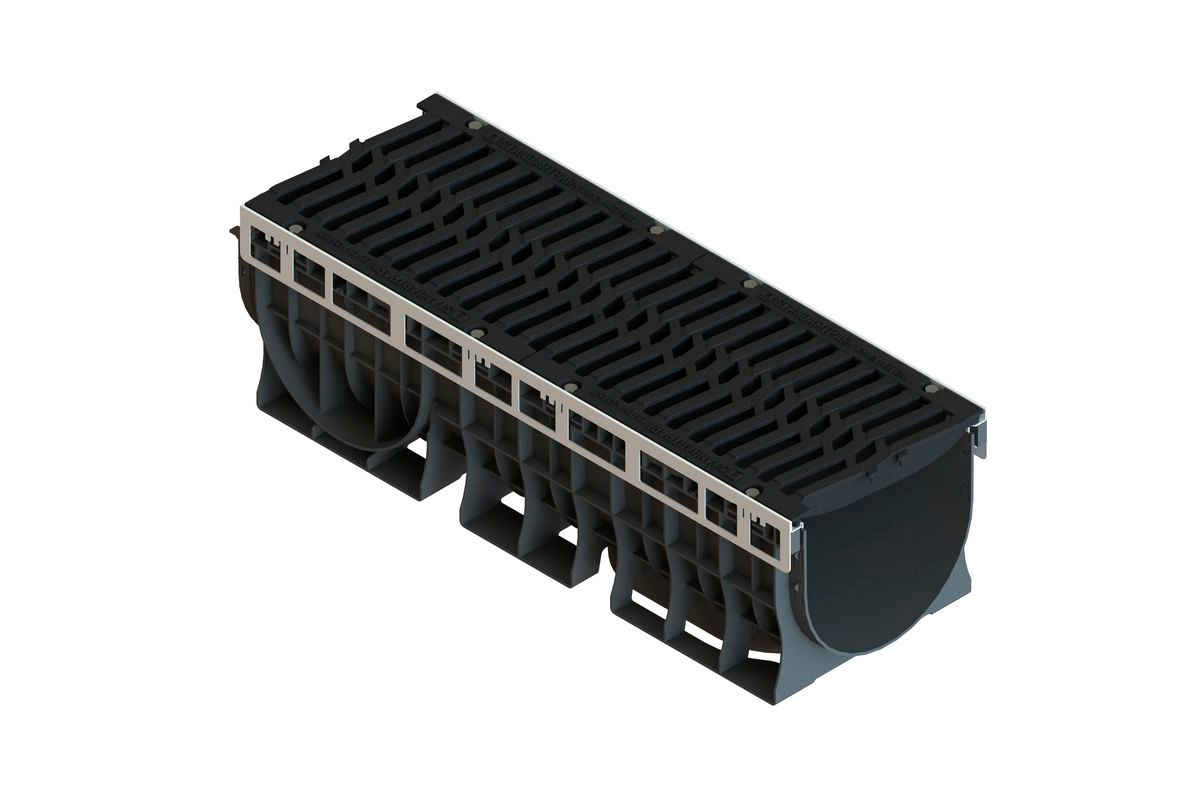 Лоток пластиковый PolyMax Drive DN300 H310 с чугунной решеткой шина E600 (к-т)