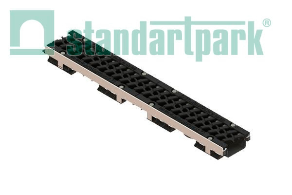 Лоток водоотводный PolyMax Drive DN100 h76 пластик. с решетк. щелевой чугунной ВЧ кл. Е (комплект)