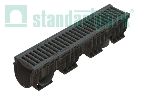 Лоток водоотводный пластик. PolyMax Basic DN150 h217 с решетк. пластик. ячеистой кл. А15 (комплект)