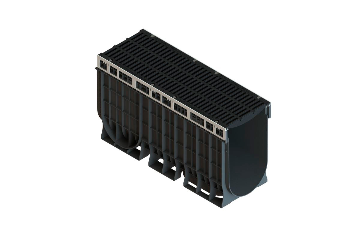 Лоток пластиковый PolyMax Drive DN300 H560 с щелевой чугунной решеткой D400 (к-т)