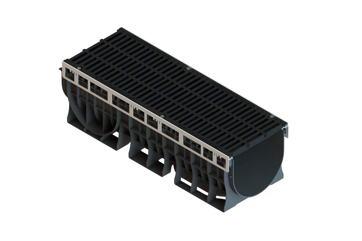 Лоток пластиковый PolyMax Drive DN300 H310 с щелевой чугунной решеткой C250 (к-т)