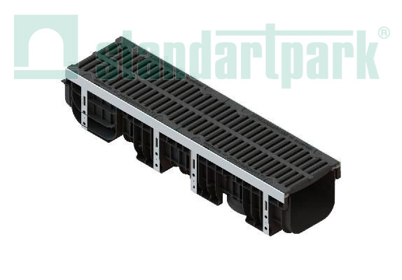 Лоток водоотводный пластик. PolyMax Drive DN200 h217 с решетк. щелевой чугунной ВЧ кл.D400 (к-т)