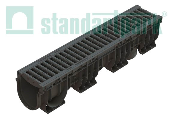 Лоток водоотводный пластик. PolyMax Basic DN150 h217 с решетк. пластик. ячеистой кл. В125 (комплект)