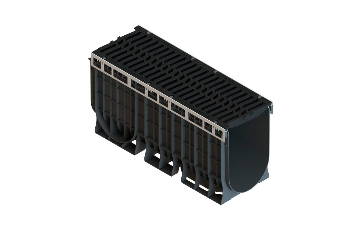 Лоток пластиковый PolyMax Drive DN300 H510 с чугунной решеткой шина E600 (к-т)