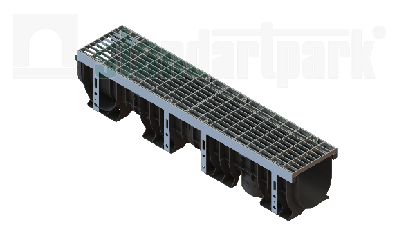 Лоток водоотводный пластиковый PolyMax Drive DN150 h200 с решеткой ячеистой ОС кл.А15 (к-т)