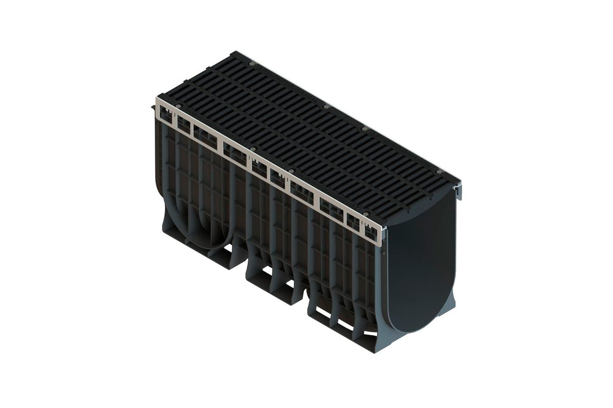 Лоток пластиковый PolyMax Drive DN300 H510 с щелевой чугунной решеткой D400 (к-т)