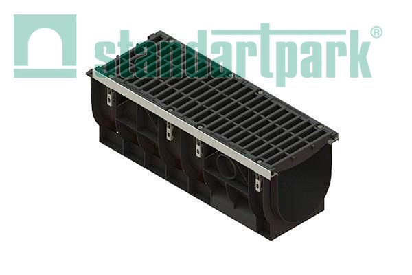 Лоток водоотводный PolyMax DN300 пластик. c решеткой щелевой чугунной дорожной ВЧД кл.D (к-т)