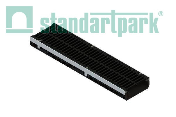Лоток водоотводный пластиковый PolyMax Drive DN200 h97 с решеткой щелевой чугунной ВЧ кл.С250 (к-т)