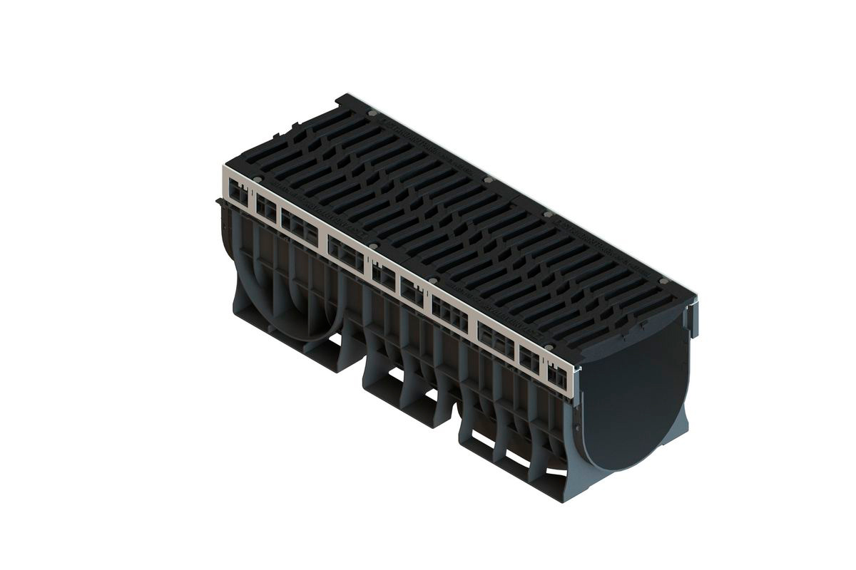 Лоток пластиковый PolyMax Drive DN300 H360 с чугунной решеткой шина E600 (к-т)