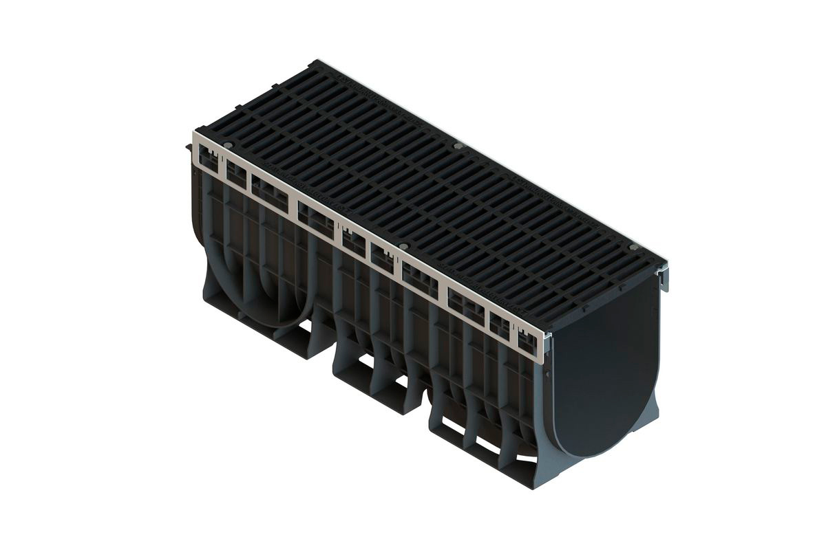 Лоток пластиковый PolyMax Drive DN300 H410 с щелевой чугунной решеткой C250 (к-т)