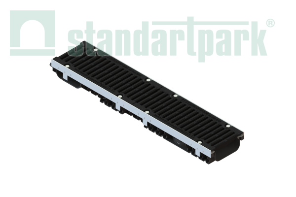Лоток водоотводный пластиковый PolyMax Drive DN150 h96 с решеткой щелевой чугунной ВЧ кл.D400 (к-т)