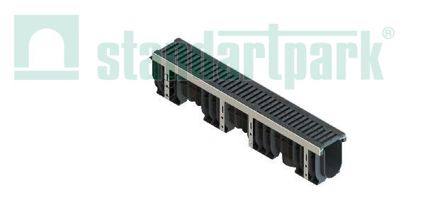 Лоток водоотводный PolyMax Drive DN100 h216 пластик. с решетк. щелевой чугунной ВЧ кл.D (комплект)