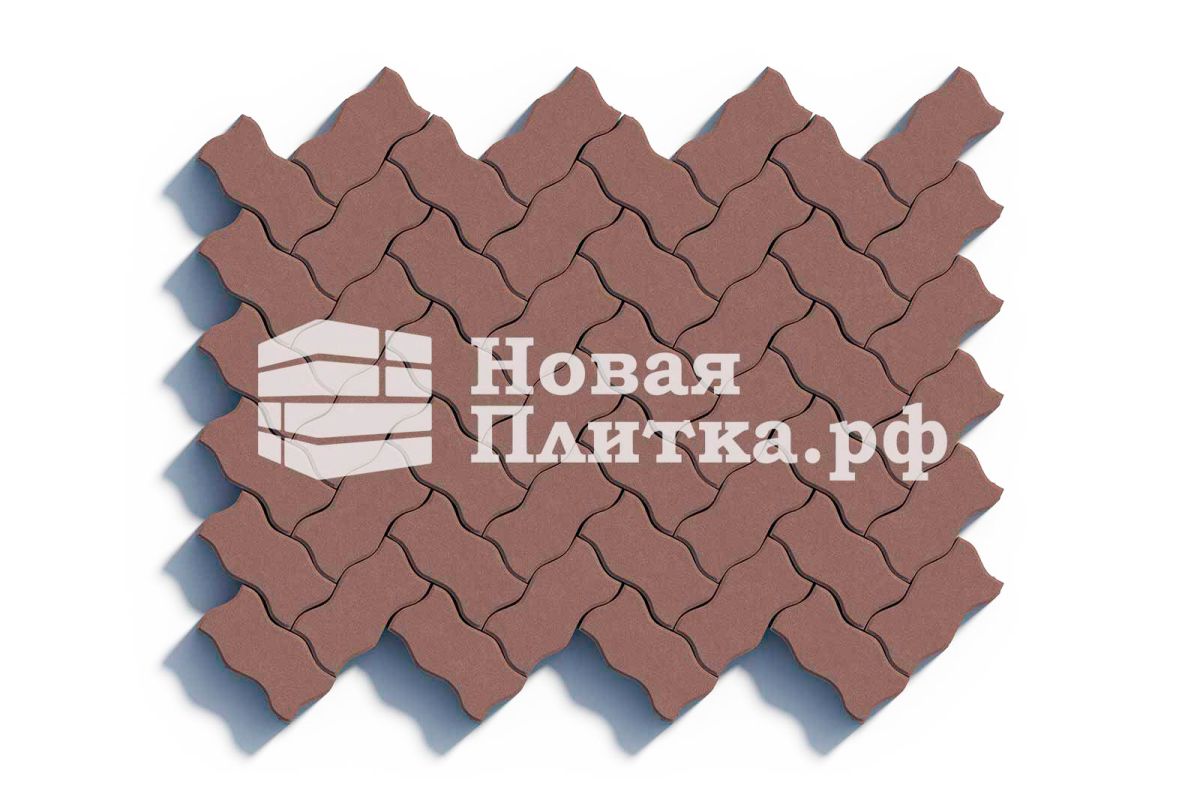 Тротуарная плитка Волна, 236х126х80 мм, стандарт Коричневый на б/ц