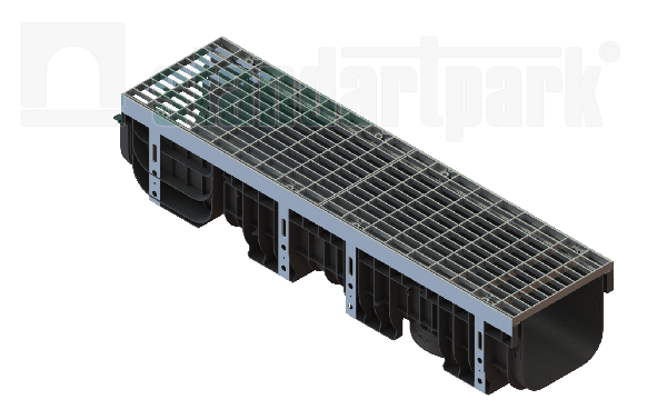 Лоток пластиковый PolyMax Drive DN200 h200 с решеткой ячеистой ОС кл.А15 (к-т)
