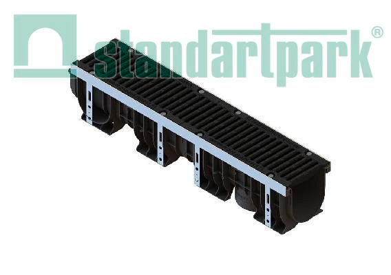 Лоток водоотводный пластик. PolyMax Drive DN150 h216 с решетк. щелевой чугунной ВЧ кл.D400 (к-т)