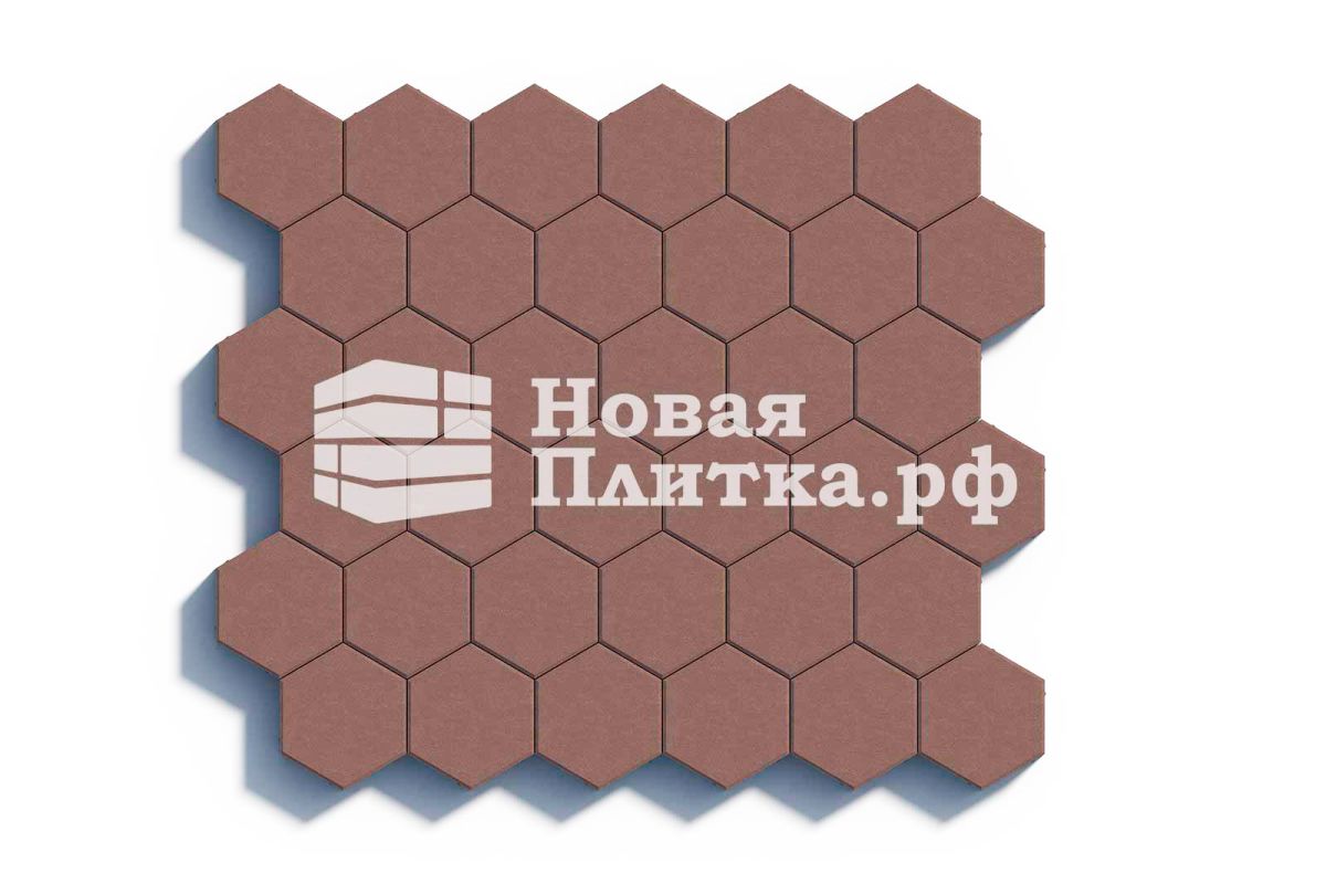 Тротуарная плитка Шестигранник, 218х190х70 мм, стандарт Коричневый на б/ц