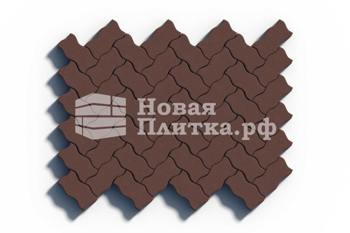 Тротуарная плитка Волна, 236х126х80 мм, стандарт Коричневый
