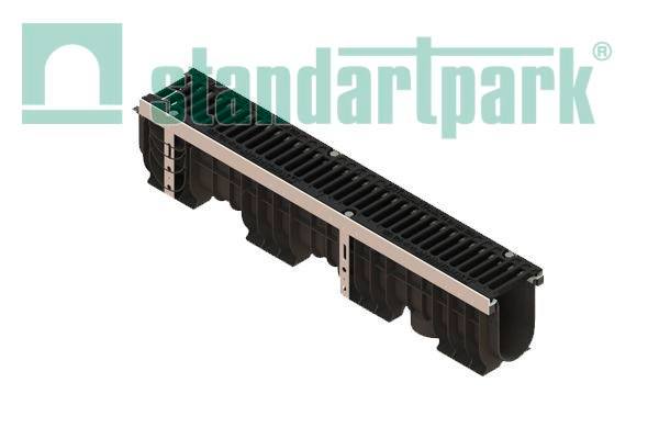 Лоток водоотводный PolyMax Drive DN100 h216 пластик. с решетк. щелевой чугунной ВЧ кл.С (комплект)