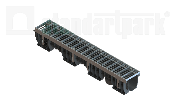 Лоток водоотводный PolyMax Drive DN100 h155 пластиковый с решеткой ячеистой ОС кл.А (комплект)