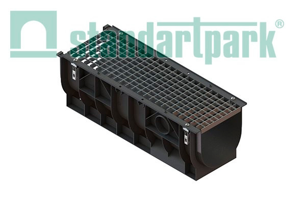 Лоток водоотводный пластик. PolyMax Basic DN300 h354 с решетк. ячеистой стальной кл. А15 (комплект)