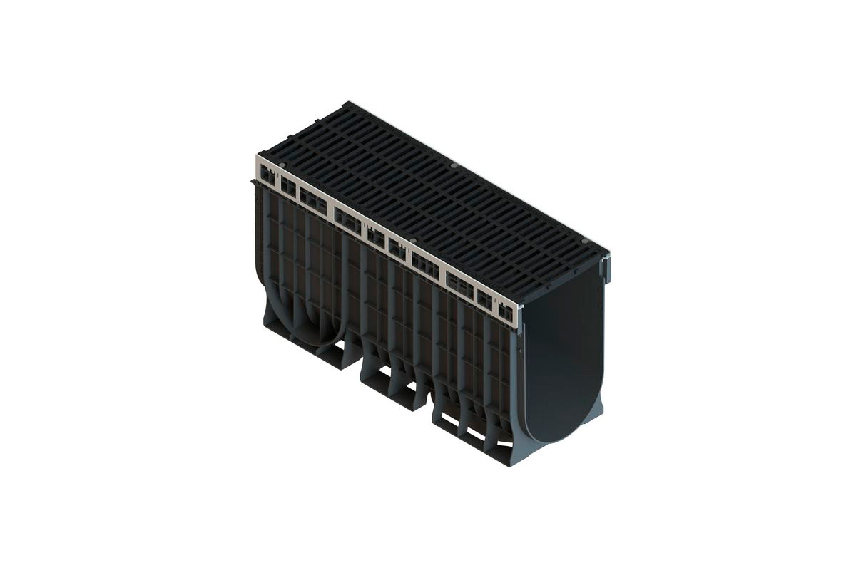 Лоток пластиковый PolyMax Drive DN300 H560 с щелевой чугунной решеткой C250 (к-т)