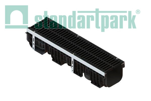 Лоток водоотводный пластик. PolyMax Drive DN200 h217 с решетк. щелевой чугунной ВЧ кл.С250 (к-т)