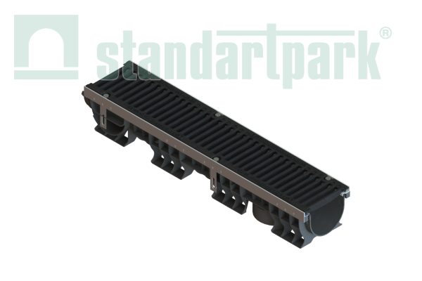Лоток водоотводный пластик. PolyMax Drive DN150 h166 с решетк. щелевой чугунной ВЧ кл.С250 (к-т)