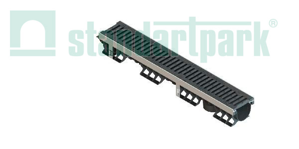 Лоток водоотводный PolyMax Drive DN100 h136 пластик. с решетк. щелевой чугунной ВЧ кл.D (комплект)