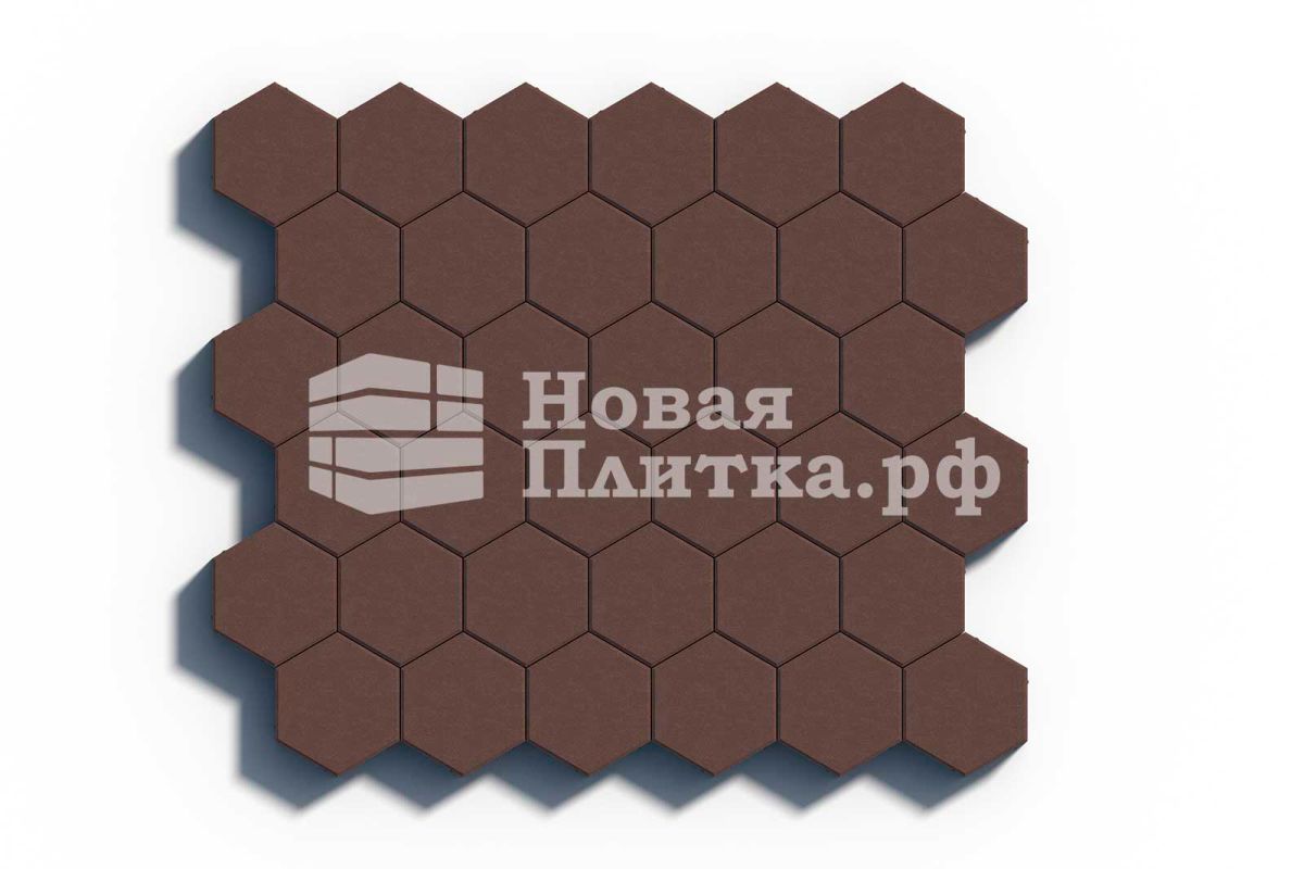 Тротуарная плитка Шестигранник, 218х190х70 мм, стандарт Коричневый