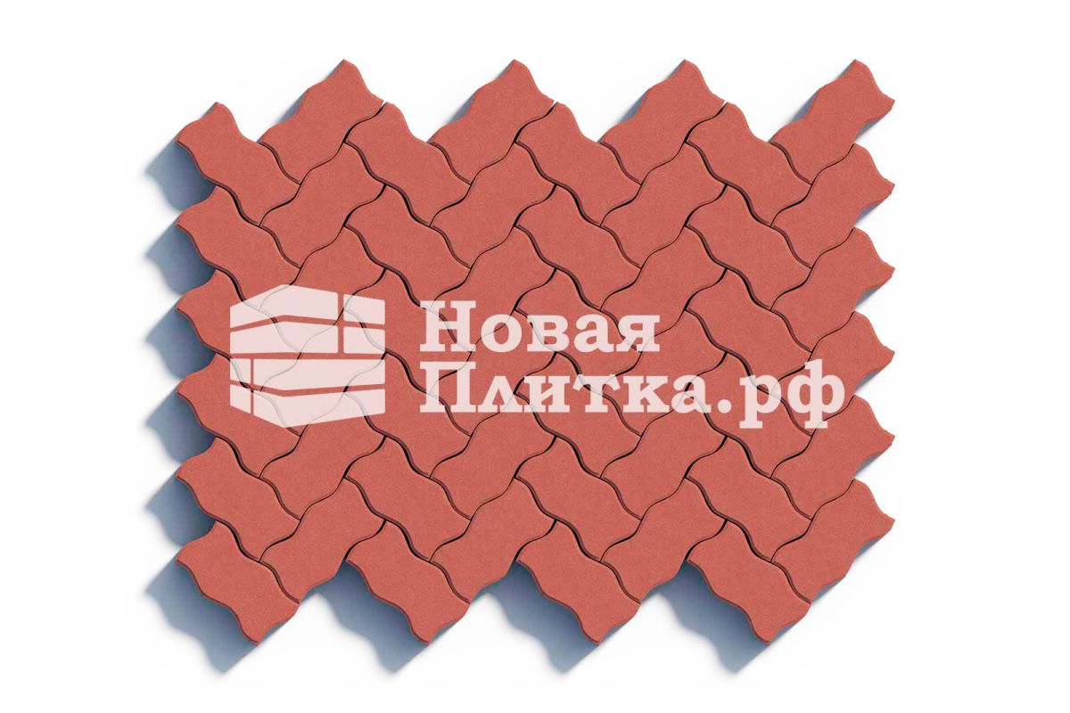 Тротуарная плитка Волна, 236х126х80 мм, стандарт Красный  на б/ц