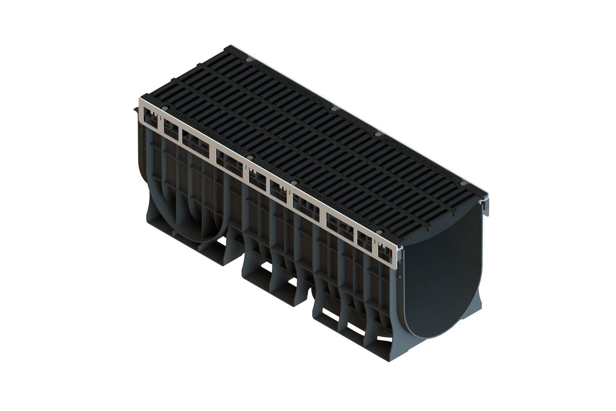 Лоток пластиковый PolyMax Drive DN300 H410 с щелевой чугунной решеткой D400 (к-т)