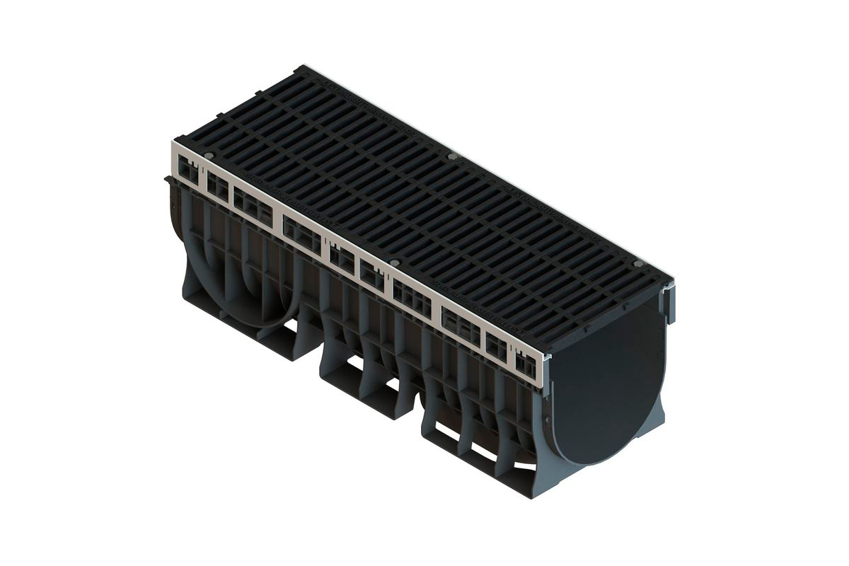 Лоток пластиковый PolyMax Drive DN300 H360 с щелевой чугунной решеткой C250 (к-т)