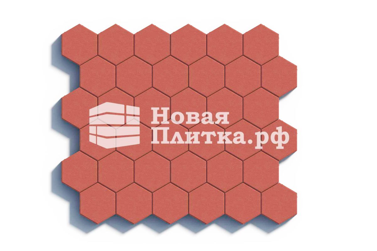 Тротуарная плитка Шестигранник, 218х190х70 мм, стандарт Красный  на б/ц
